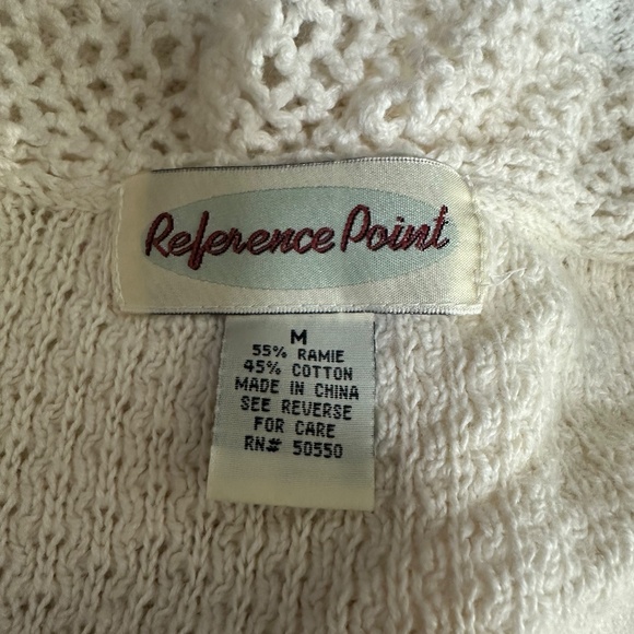 Vintage Cream Knit Crochet Coquette Ruffle Cropped V Neck Sweater Sz Medium - Picture 9 of 9